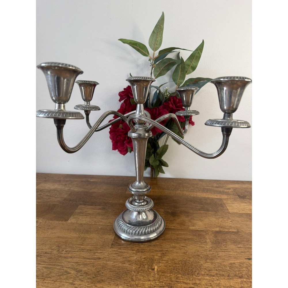 Vintage Silver Plate Five Arm Candelabra Ribbed Candle Holder Centrepiece Decor